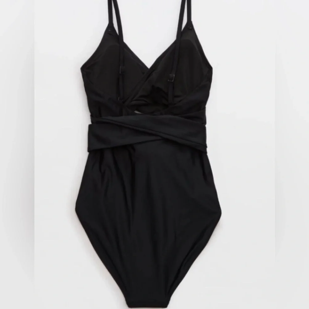 Black One-Piece Swim Suit with Twist Waist - Picture 1 of 4